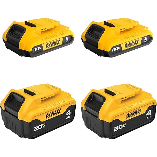 DEWALT 20V MAX Lithium Ion Battery, 2 Ah and 4 Ah, 4-Pack, Fuel Gauge LED Charge Indicators (DCB324-4)