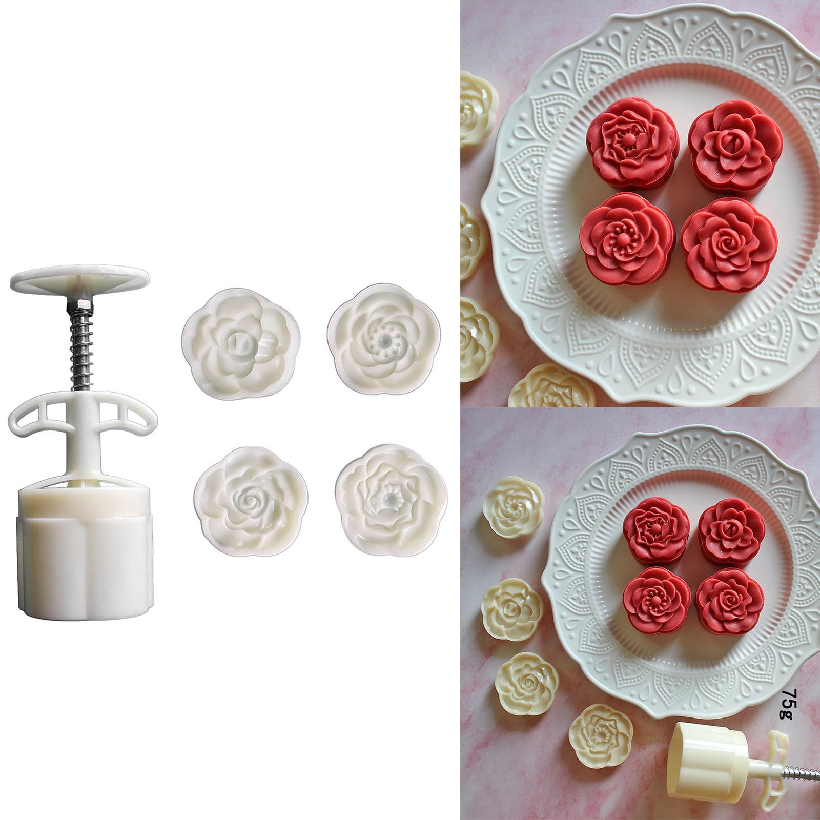 HapGlan 3D Flower Pattern Dessert Molds MidAutumn Festival Dessert Maker Cookie Stamp Hand Pressure Dessert Baking Tool