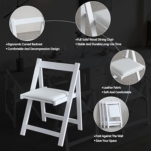Miniatura 7 de FUNROLUX Sillas de comedor plegables de madera con asientos acolchados, paquete de 2 sillas plegables para mesa de cocina, eventos, fiestas, jardín,
