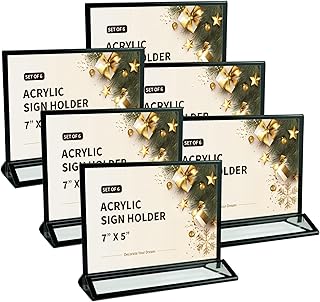 6 Pack Picture Frames 7x5" Horizontal Acrylic Sign Holders, Double-Sided Display Stand for Wedding Table Numbers, Christmas Photo Frames Flyer Holder Menu Holders for Restaurant, Office, Party
