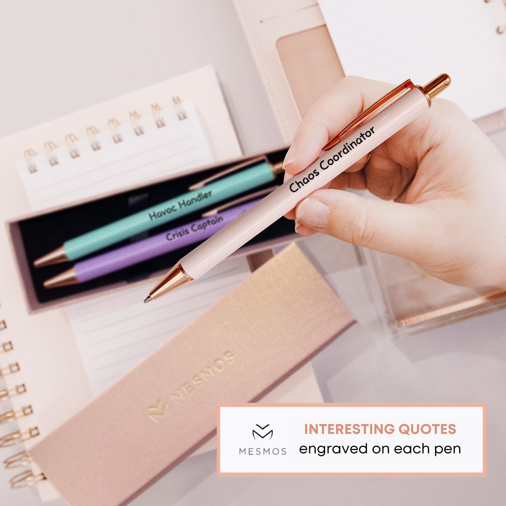 MESMOS 3pk Fancy Pen Set, Chaos Coordinator Boss Gifts for Women, Office Manager Boss Female Gifts, Leadership and Supervisor Gift, Funs with Funny Sayings for Adults