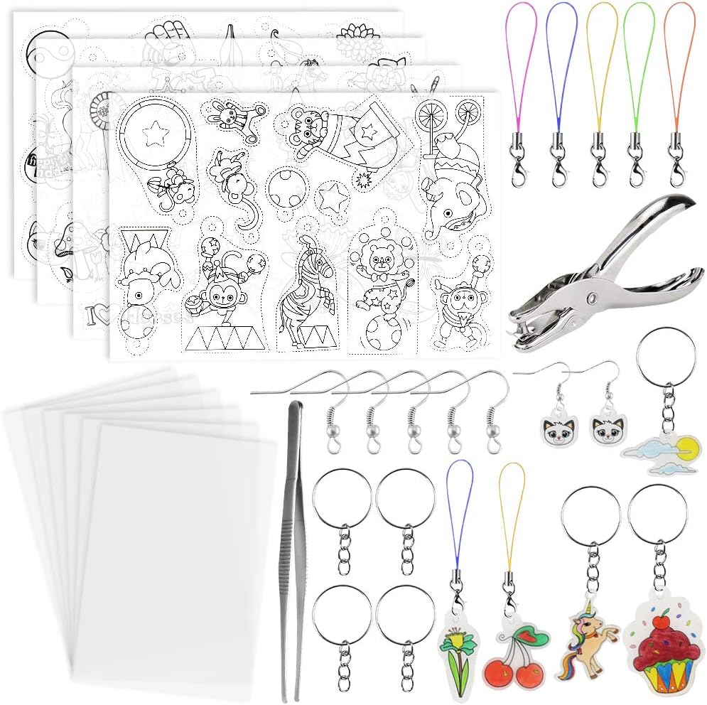 BigOtters Heat Shrink Sheet, A4 Size Shrinky Dink Paper Art Film Plastic Sheet Kit Include Hole Punch Keychains Accessories for Kids Creative Craft School Project DIY Ornaments