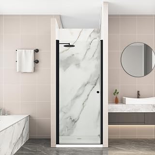 Pivot Shower Door,28-30" W x 72" H Frameless Shower Door, 1/4" (6 mm) in Thick Clear Tempered Glass, Matte Black Finish, Reversible Glass Shower Door