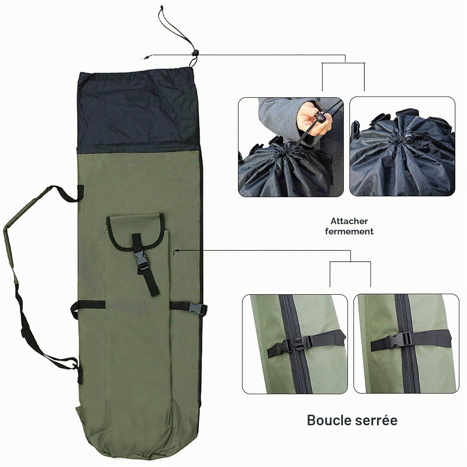 Powcan Sac de Canne à pêche imperméable Multifonctionnel de Grande capacité avec Sangle réglable pour Les Amateurs de pêche (Vert armée)