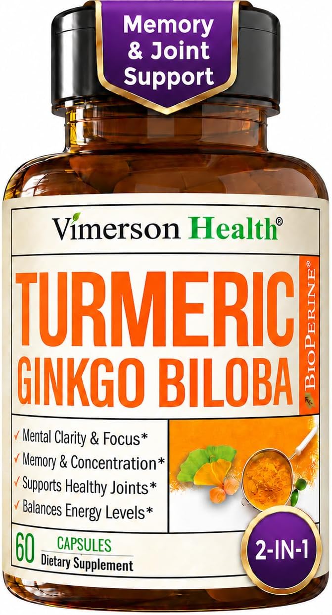 Ginko Biloba Capsules w/Ginkgo Biloba 120mg & Organic Turmeric – 60 Count