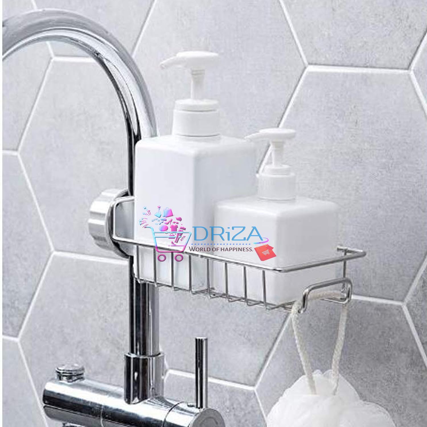 DRIZA Stainless Steel Heavy Duty Thickening Hanging Faucet Drain Rack Kitchen Sink Caddy for Scrubbers, Bathroom's Sponge Holder Rack Hanging Sink Organizer Stand Caddy Rack Towel Holder. 1