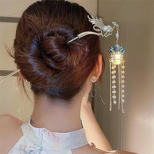 Farol luz borla horquillas palo chino en espiral pelo antiguo horquilla accesorios para el cabello para mujeres Lotus-#01