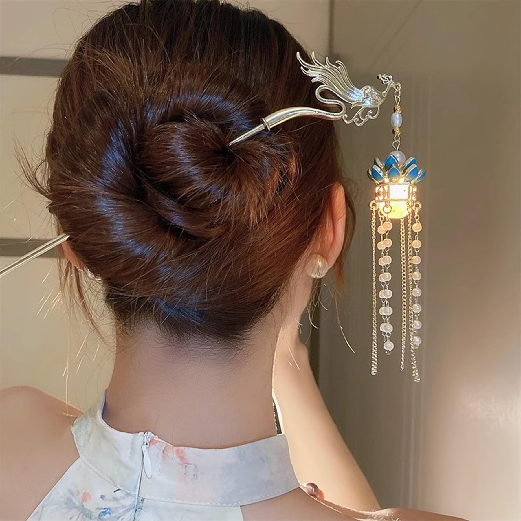 Lantern Light Hairpin Hair Stick Hair Accessories Coiled Tassel Hair Antique Hair pin for Women #04
