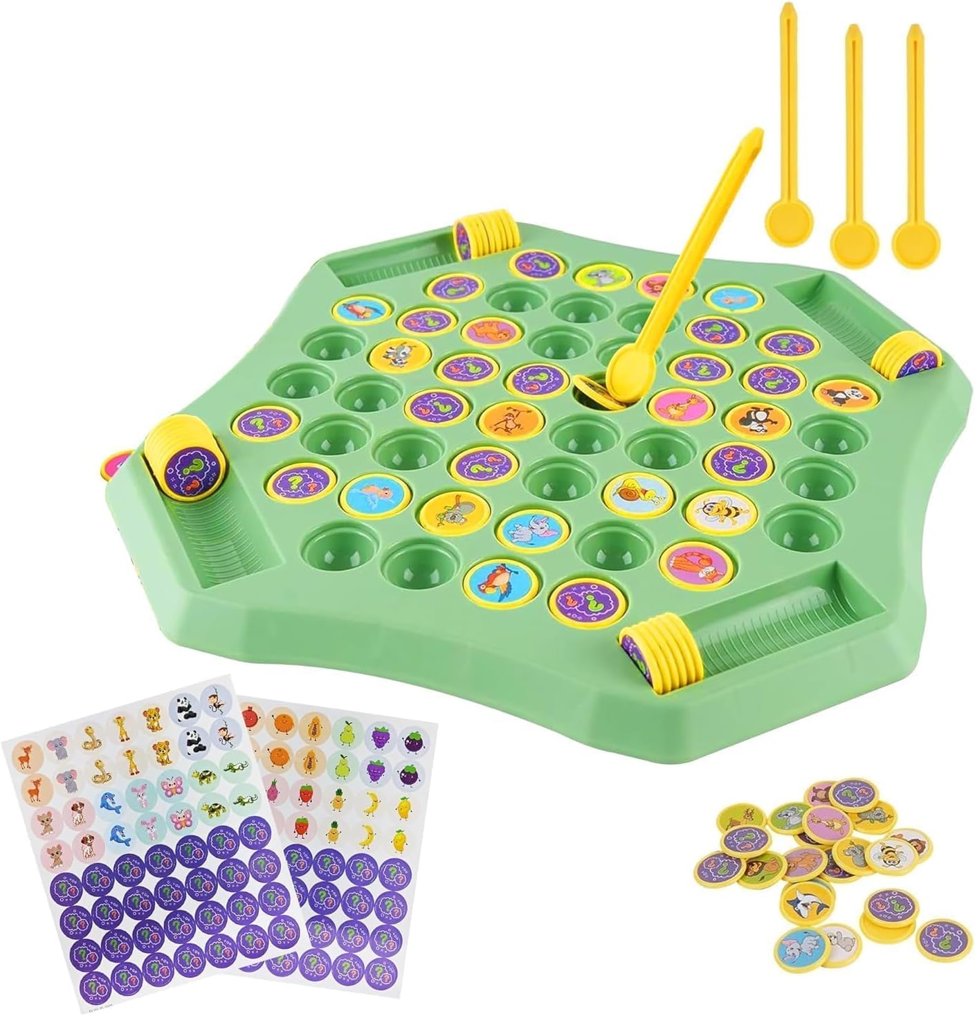 QBIX Animal Memory Flip Chess Game Montessori Matching Board Games with Animal & Fruit Tokens Educational Brain Teaser Development Activities for Kids & Families