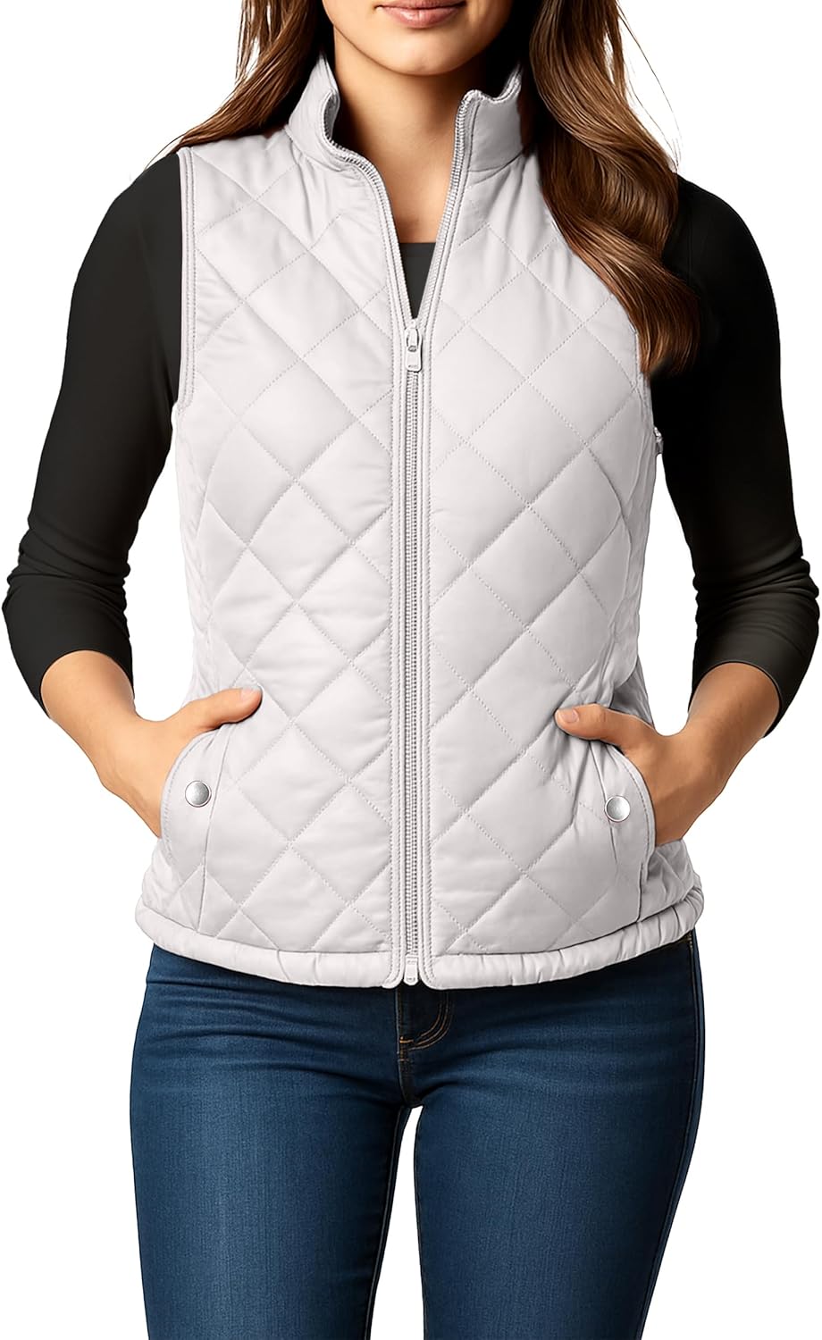 NY Threads Puffer Vest Women Slim Fit Lightweight Stand Collar Quilted Zip Puffer Vest