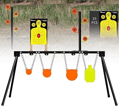 Highwild Sistema de objetivos de acero AR500 de 38 pulgadas con soporte, soportes de extensión, placas de reinicio de bricolaje Hojas de papel,