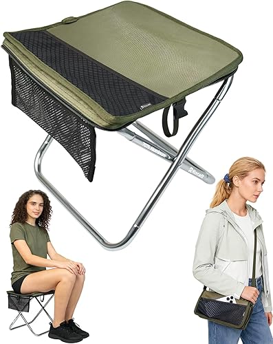 Miniatura 9 de Rocalt Taburete portátil de campamento, taburete plegable ultraligero de 13 pulgadas, silla de bolsillo de aluminio ultraligera para adultos, silla