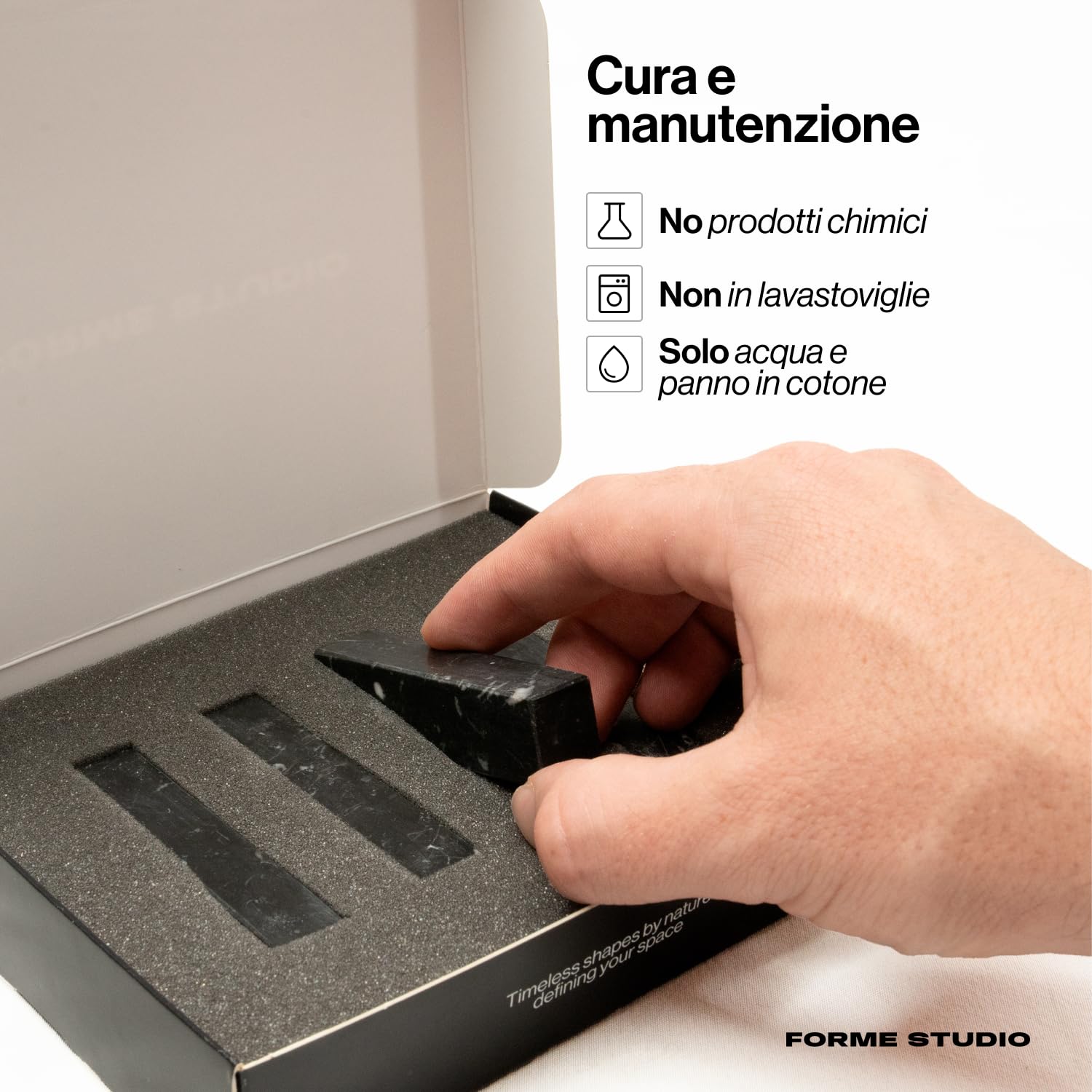 FORME STUDIO Set 4 Poggia Posate in Marmo Nero Marquina – Supporto Elegante per Posate e Bacchette – Accessorio Artigianale da Tavola Made in Italy