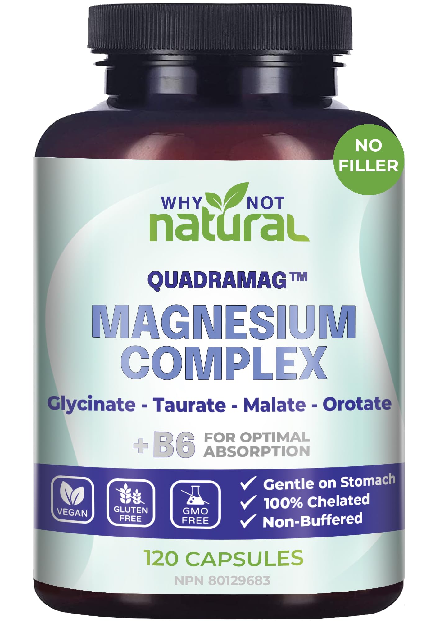 4-in-1 Magnesium Complex Supplement - Glycinate, Taurate, Malate, Orotate Blend - 300 mg per Serving, 120 Capsules