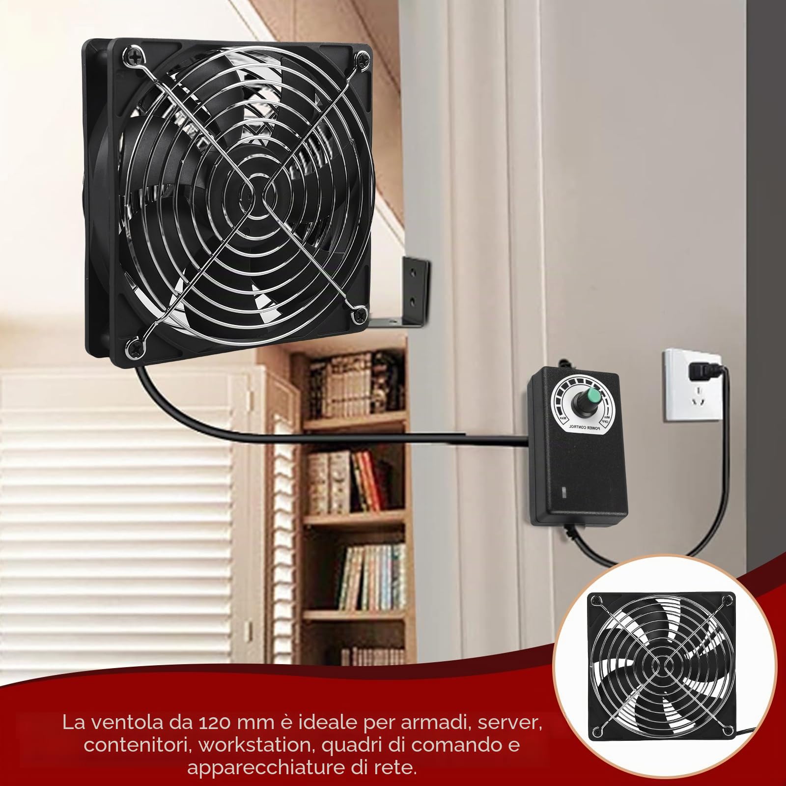 Ventola per Alloggiamento PC da 120 mm con Controllo della Velocità - Doppio Cuscinetto a Sfera, Silenziosa 220V per Laptop, TV, Radio, Router