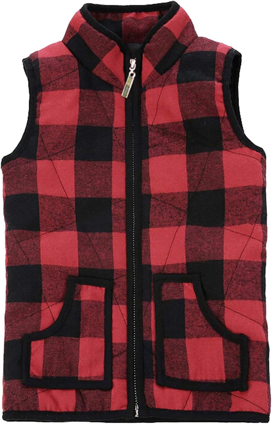 Toddler Boys Girls Fleece Sherpa Vest - Sleeveless Zip Up Jacket, Faux Fur Pocket, Fall Winter Outerwear Coat