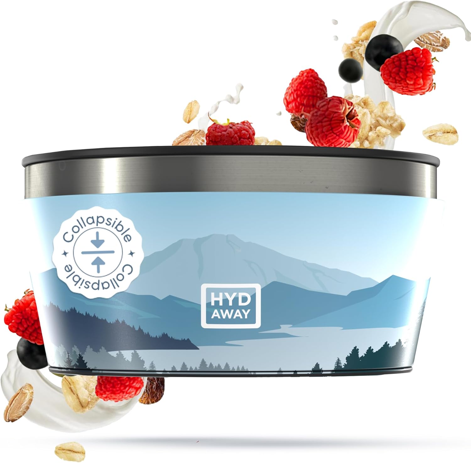 HYDAWAY 1-Quart Collapsible Insulated Bowls - 4-Pack - BPA-Free, Leak-Resistant, Press-Fit Lids - Reusable Silicone Meal Containers for Camping, Travel, and Everyday Use
