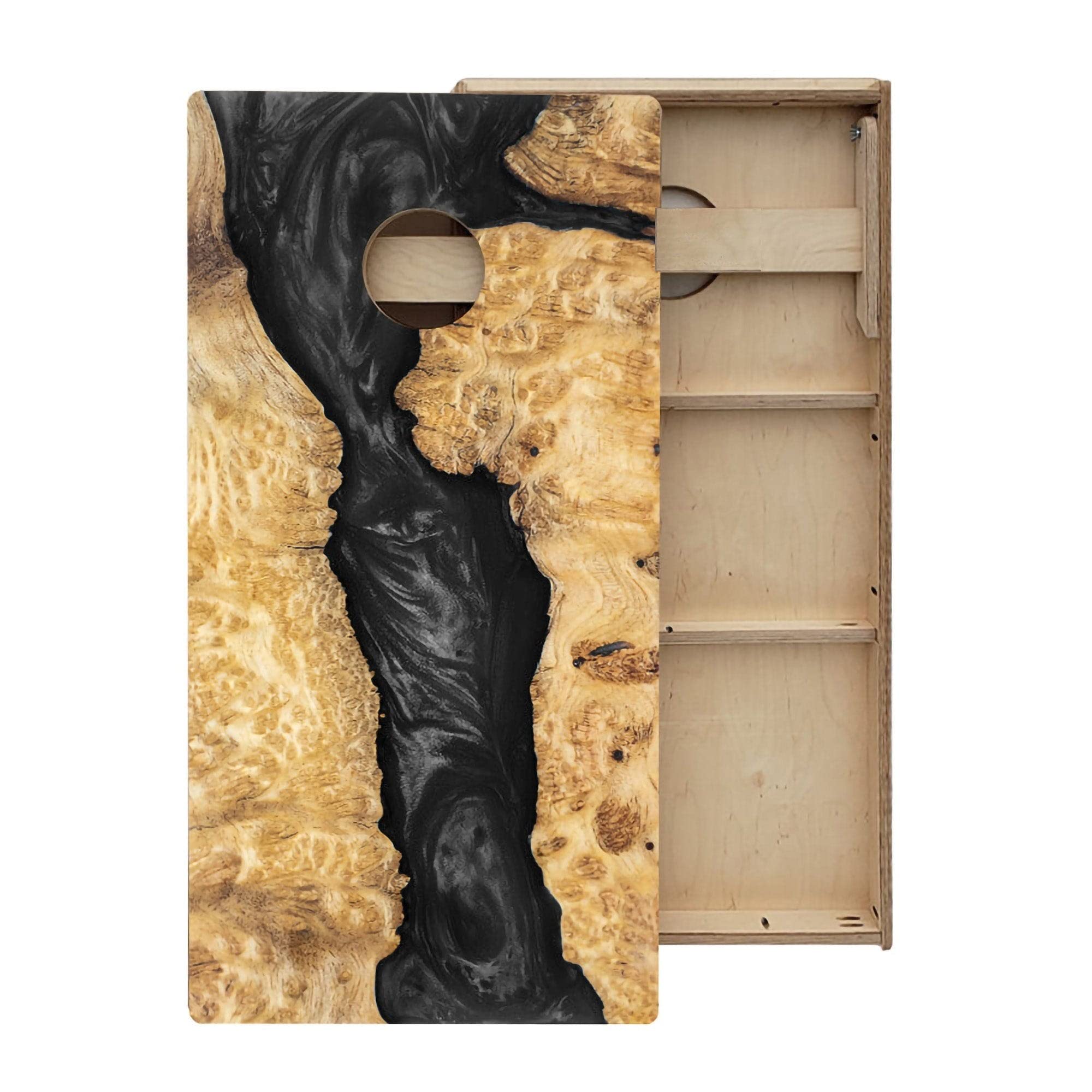 Skip's Garage Black Epoxy Cornhole Boards - Includes (2) Boards (Resin Bags) + (1) Carry Case, (2) Hole Lights & (2) Edge Lights