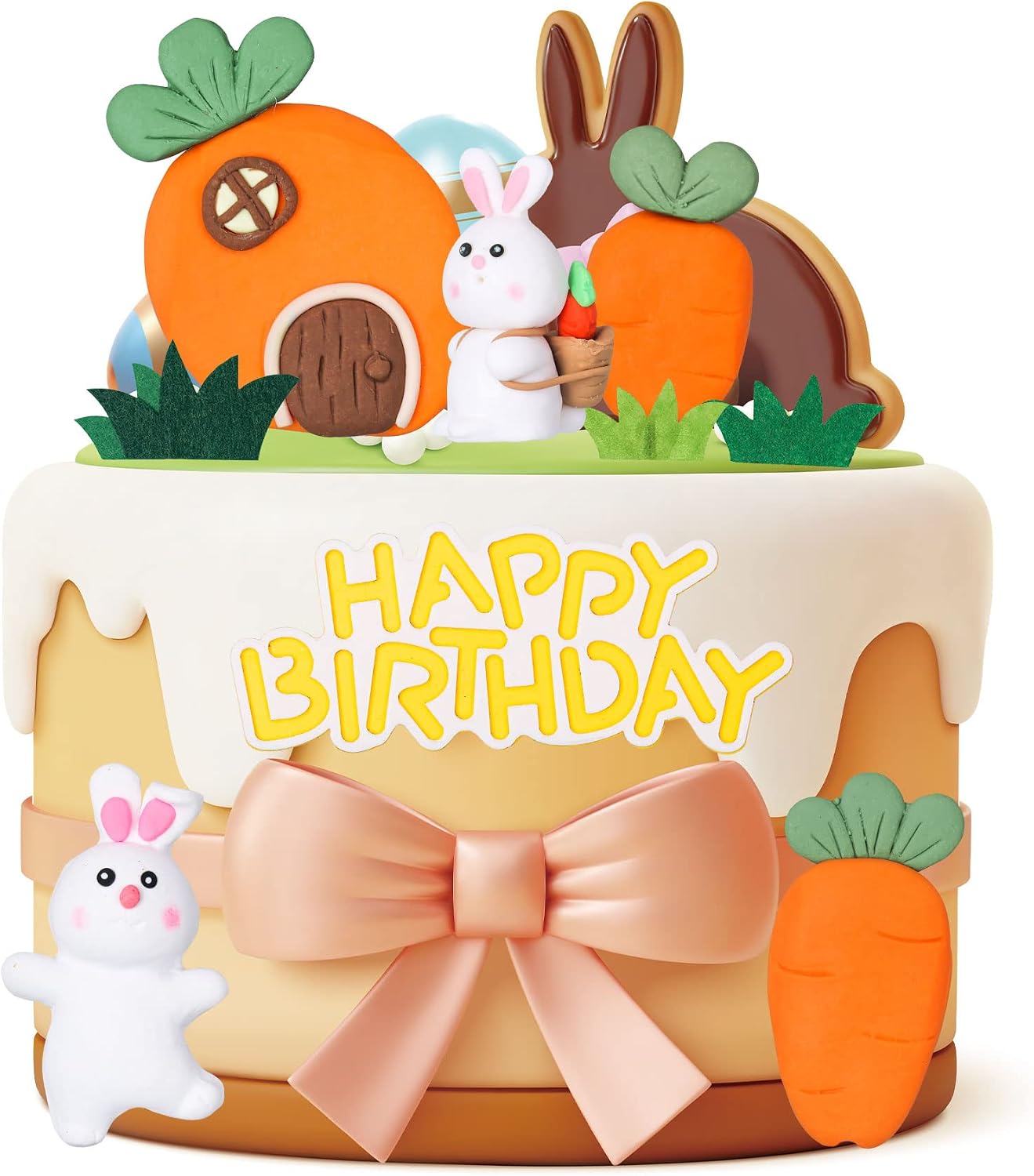 Gyufise 9Pcs Easter Bunny Cake Decoration Easter Carrot Cake Topper Party Dessert Rabbit Decoration Birthday Party Baby Shower Baking Supplies