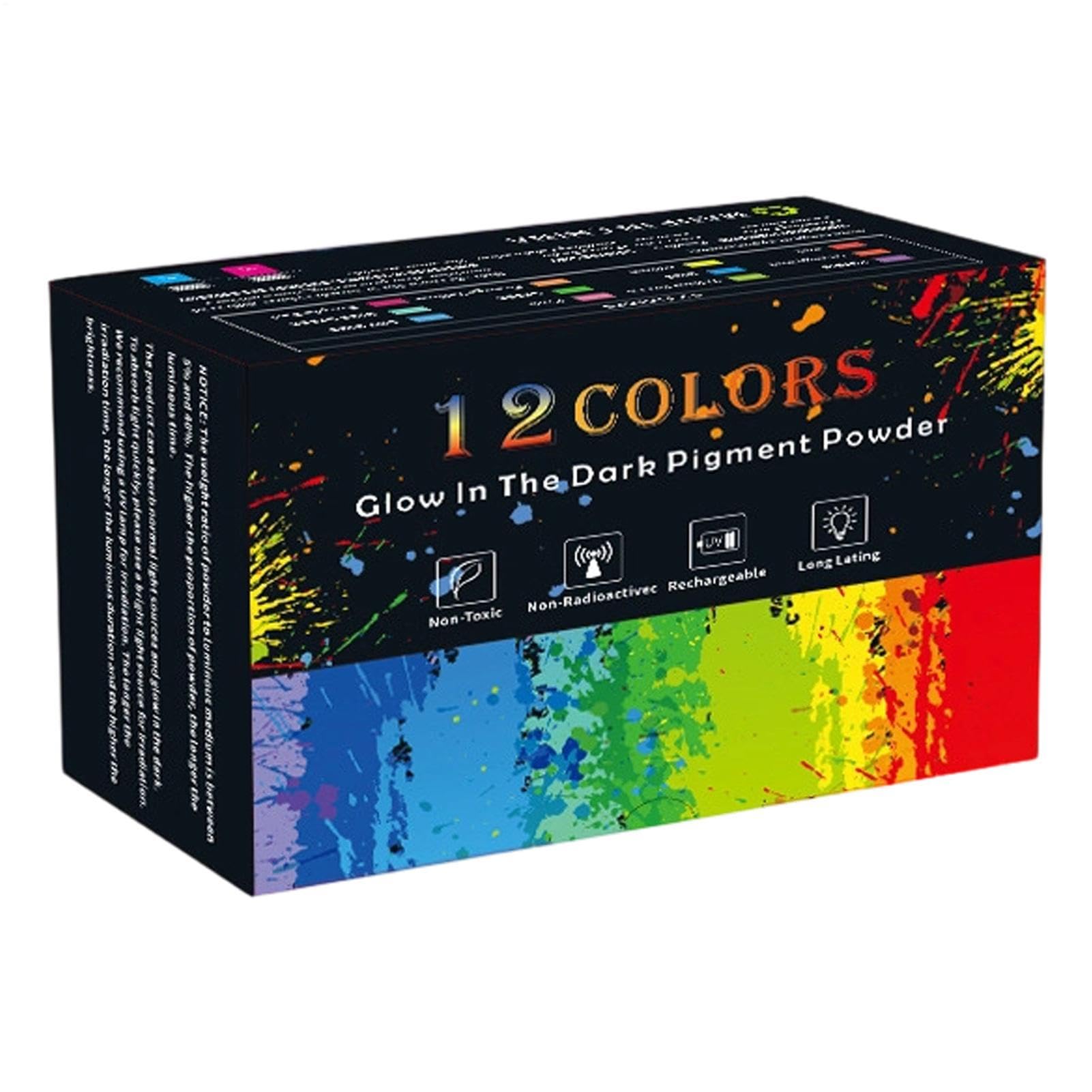 Pigmento Fosforescente Notturno 12 Colori Colorante Fluorescente Resina | Polvere Di Pigmento Fosforescente Per Arte, Feste, Laboratori, Scuola, Casa, Esterno, Viaggio, Halloween