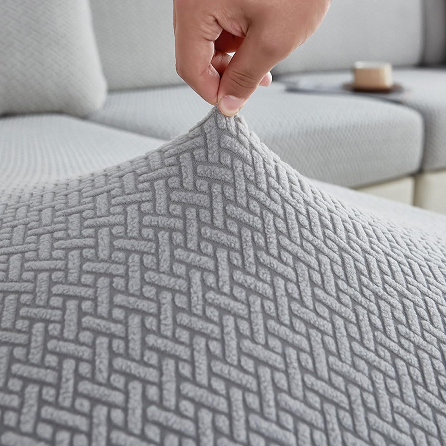 HUHJYUGE Couch Cushion Covers Sofa Slipcovers, Stretch Cushion Cover for Sectional Couch, L Shaped Chaise Cushion Cover, Chaise Seat Cover with Non Slip Elastic Bottom (E 6)