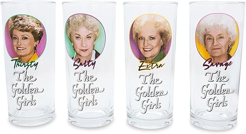 The Golden Girls Frames - Vasos de vaso con logotipo de 10 onzas, juego de 4 vasos de bar para el hogar para mimosas, cócteles