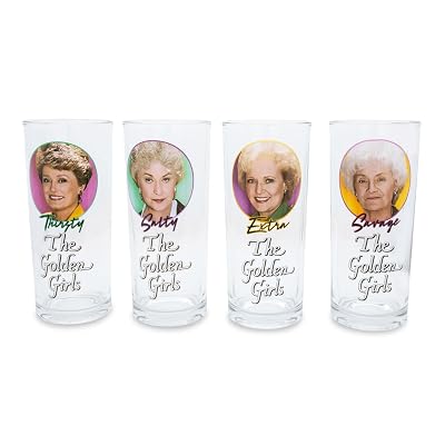 Silver Buffalo The Golden Girls Frames Logo 10-Ounce Tumbler Glasses, Set of 4 | Home Barware Cups For Mimosas, Cocktails