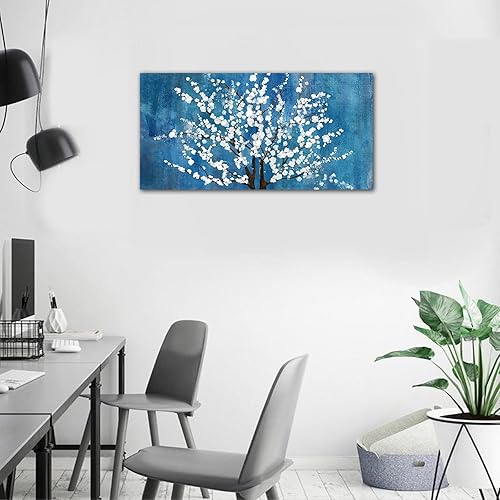 Miniatura 6 de arteWOODS Lienzo decorativo para pared, diseño de flores blancas, cuadros de flores de ciruelo para decoración de pared de sala de estar, fondo