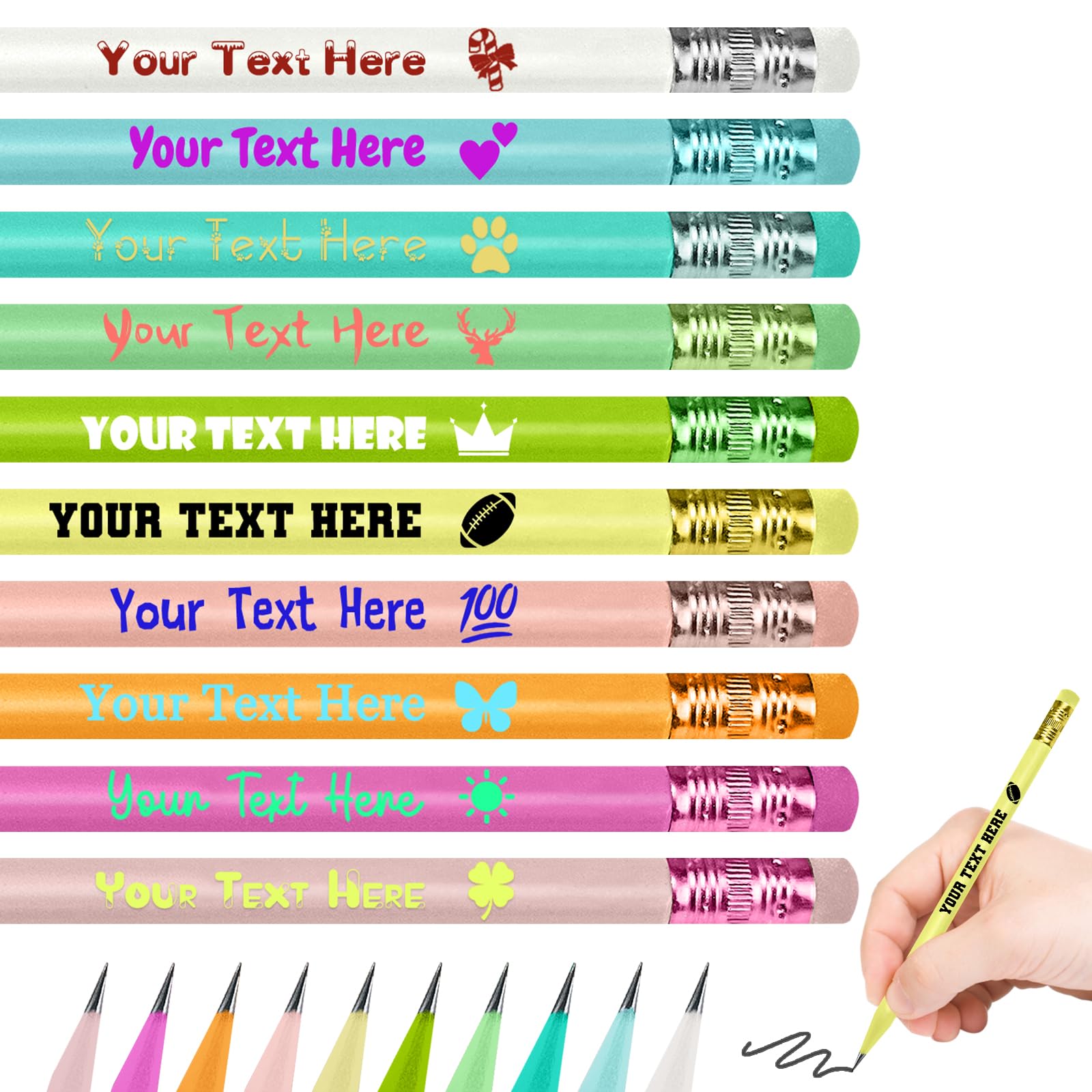 Aolun Personalised Pencils Bulk 20 Custom Pencils with Name Text Logo Customised Printed Wooden Pencils, Back to School Supplies Teacher's Day Gift, Up to 3000