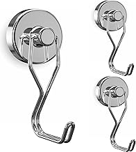 Homion Set of 3 Magnetic Hooks, Stainless Steel, Rustproof, With Magnets, Vertical Load Capacity 66.1 lbs (30 kg), Horizontal Load Capacity 22.0 lbs (10 kg), Diameter 1.3 inches (32 mm), Corrosion