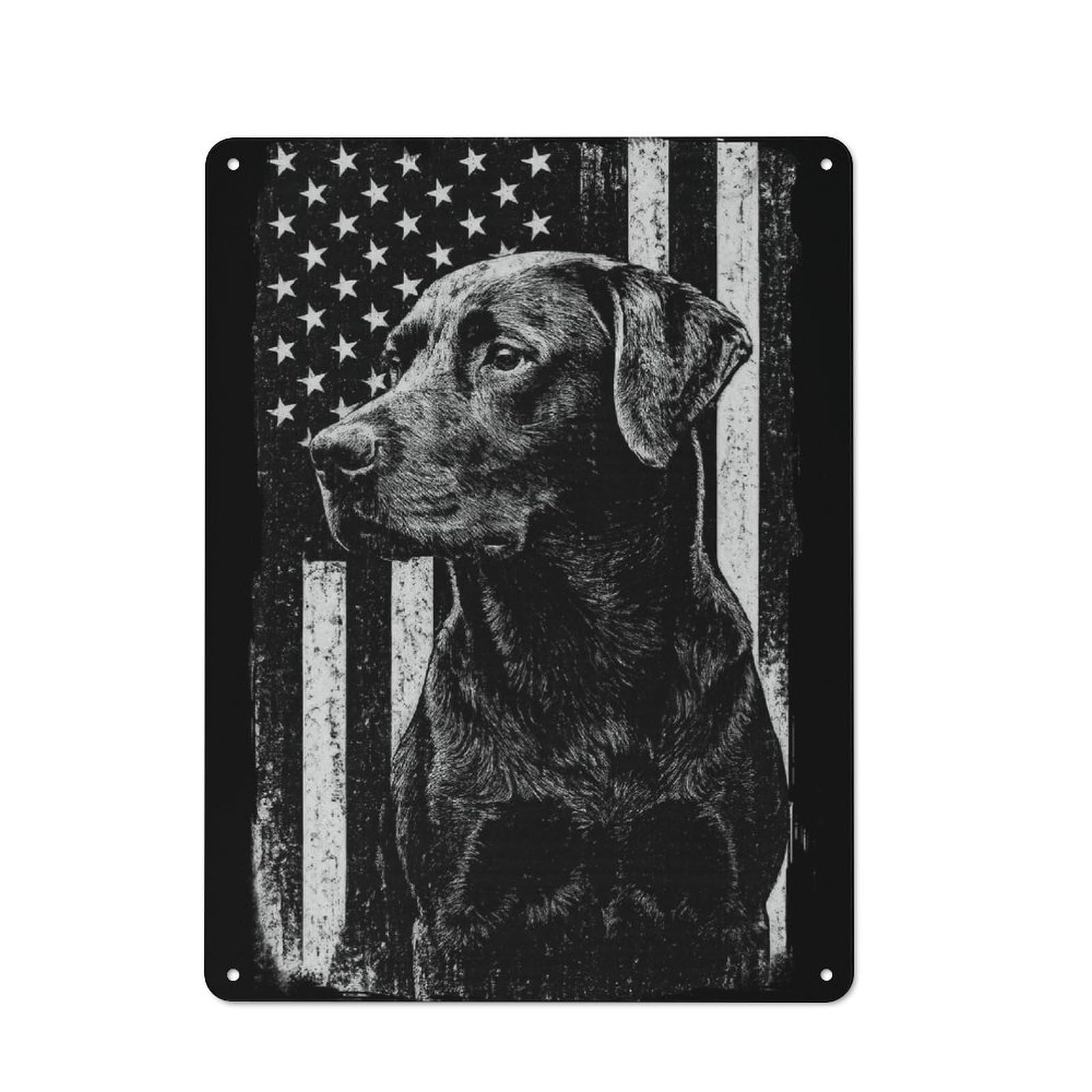 Junmoney Black Labrador American Flag Vintage Metal Wall Sign 40X30cm For Garage Or Workshop, For Metal Sign Collectors, For Garage And Workshop Walls