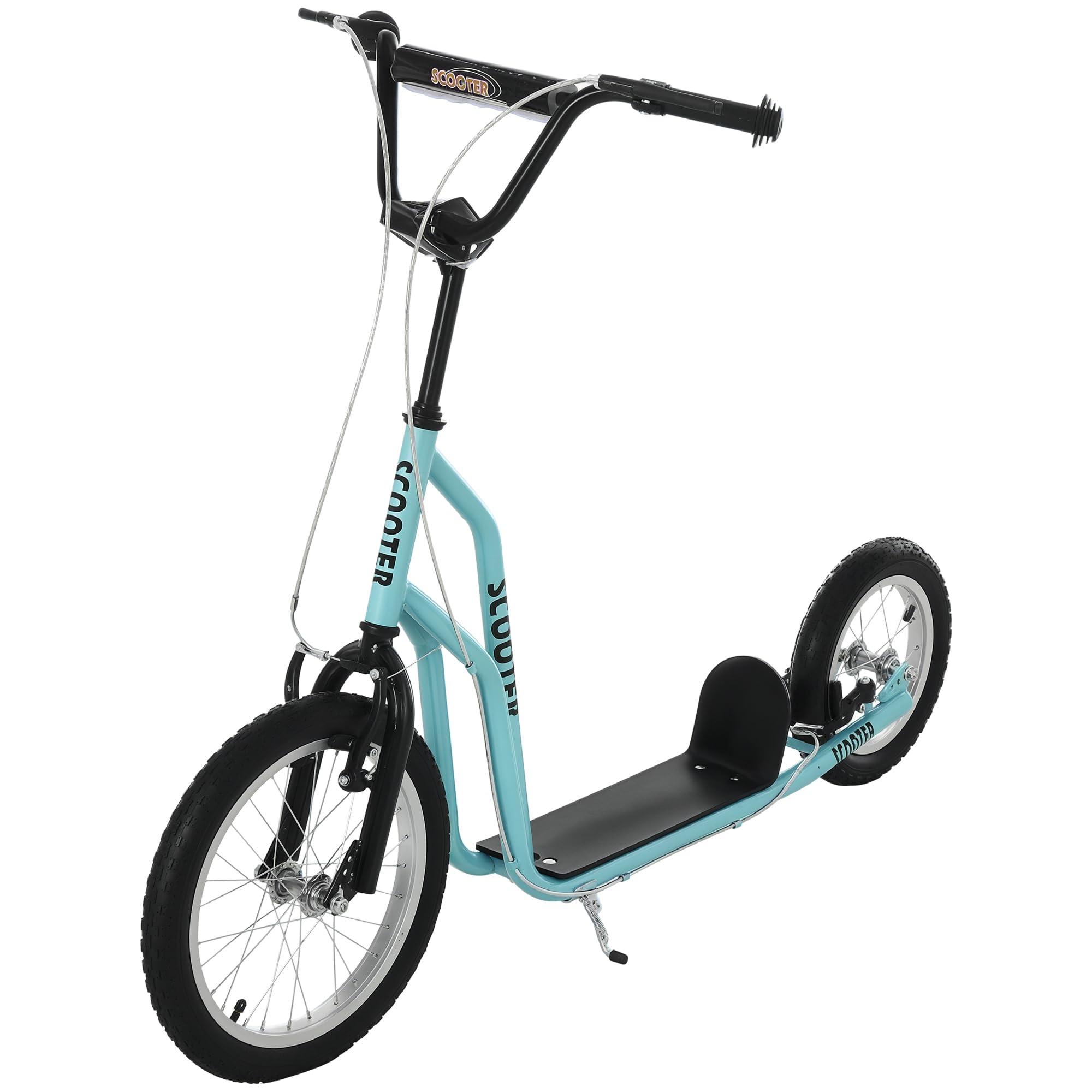 HOMCOM Kinderroller mit Verstellbarem Lenker Handbremse 16 Zoll | Großen Rädern, Kickscooter Cityroller, für Jungen und Mädchen ab 5 Jahre, Scooter Tretroller, Metall