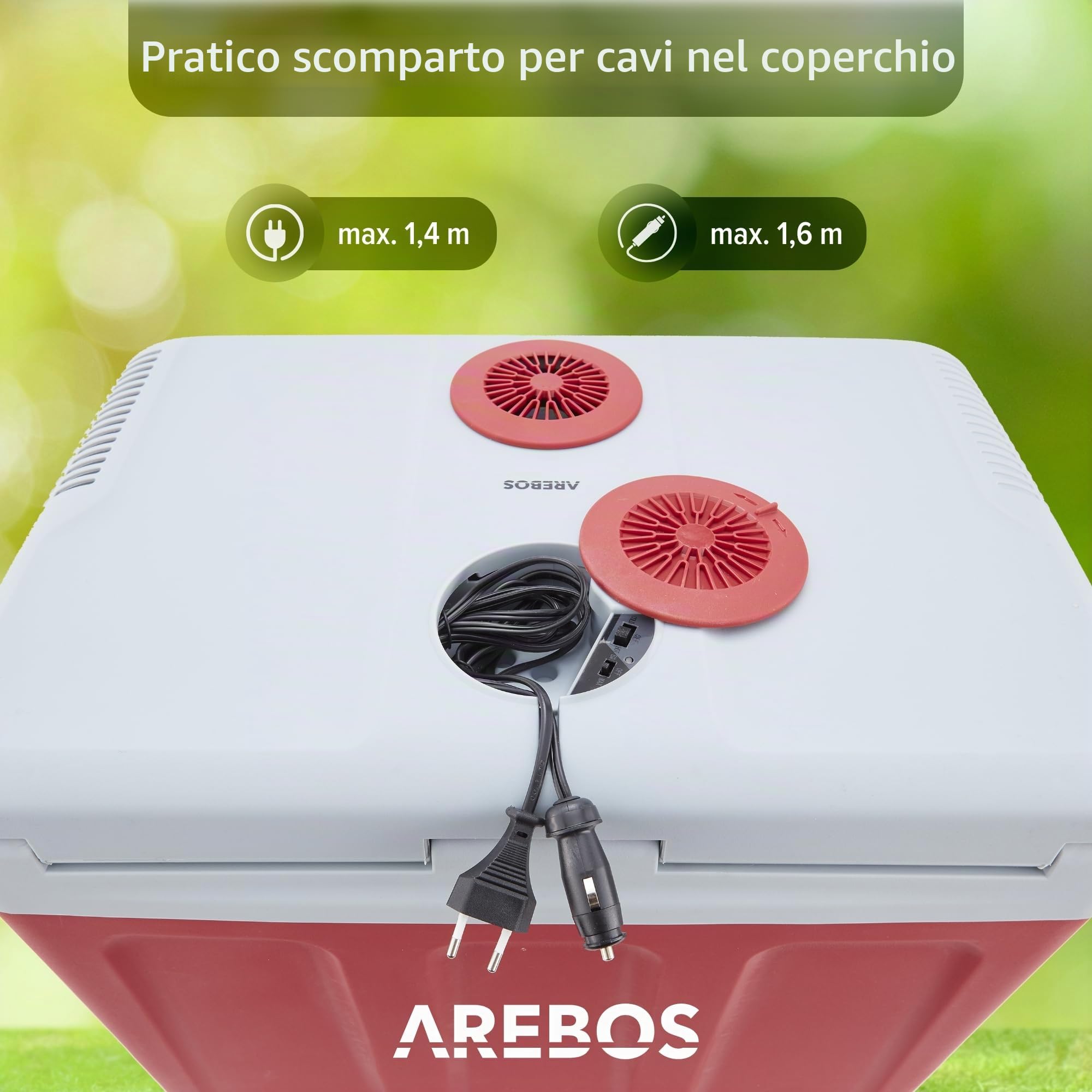 AREBOS Borsa frigo da 40 Litri | per Raffreddare e Mantenere al Caldo | Mini Frigo per Auto, Camion, Barca e Camper | con modalità Eco |12/230 V e Presa | Frigoriferi Portatile Elettrico | Rosso