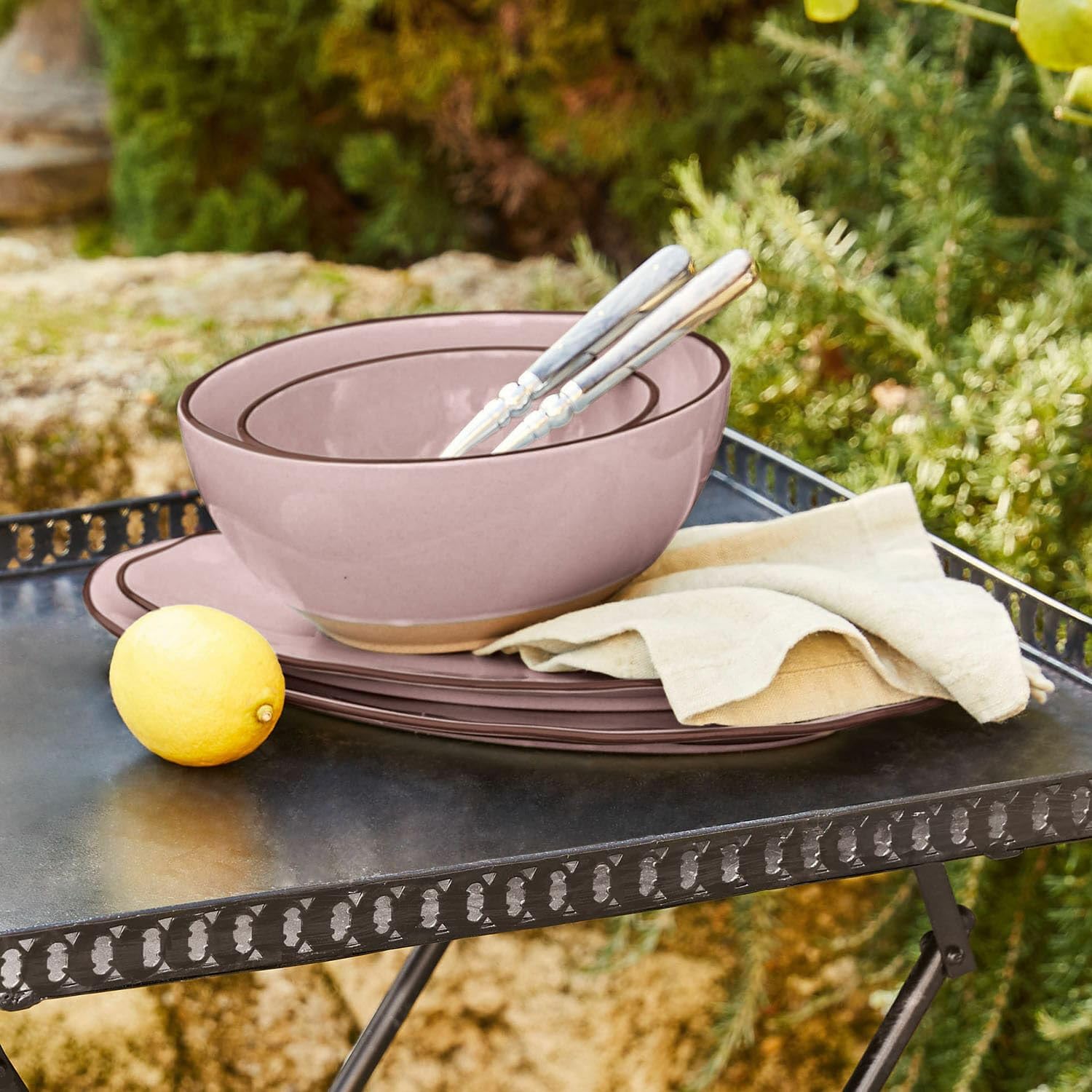 LOBERON Schüssel 2er Set Biarré, zwei Größen, stapelbar, mediterraner Charakter, schlichtes Design, Geschirr, Tischaccessoires, Küchenzubehör, Steinzeug, rosa