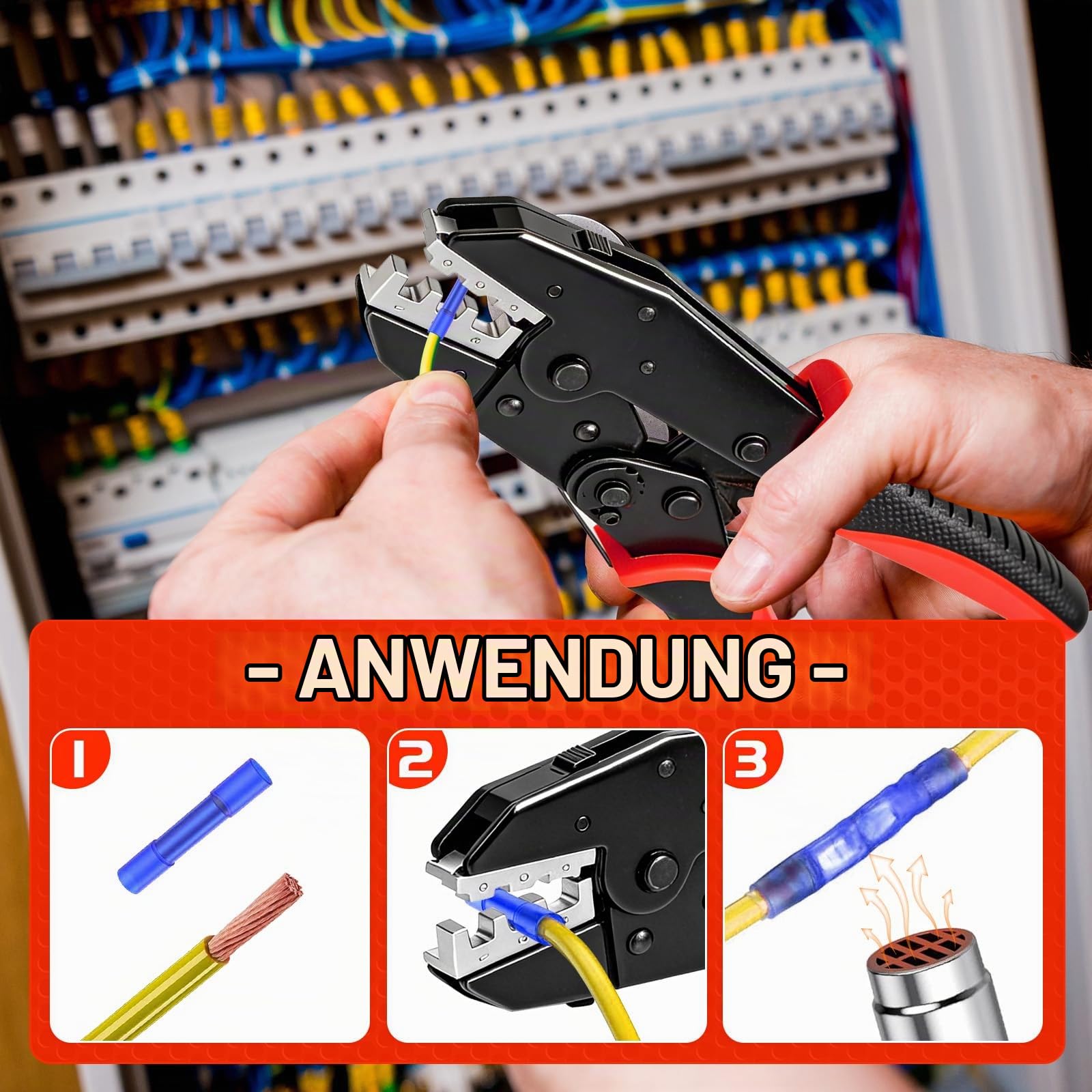 Crimpzange Wechselbacken Set, Abisolierzange für Aderendhülsen/Solarstecker