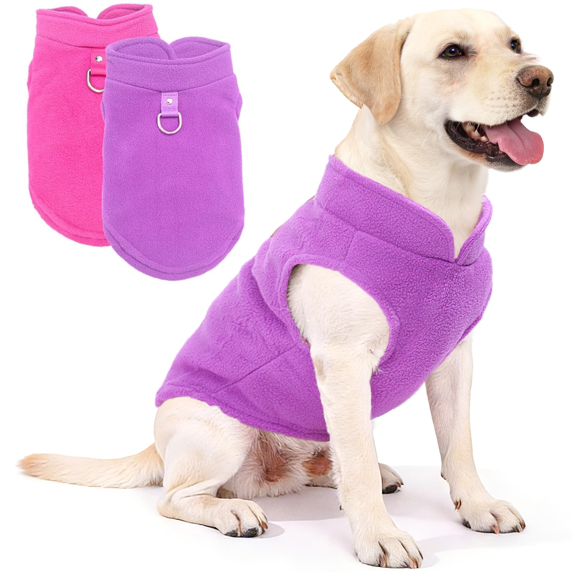 2 Pack XXL Dog Sweater, Fleece Dog Sweaters for Medium Large Dogs with Leash Ring Winter Warm Pet Sweater Thick Clothes Coat for French Bulldog, Dachshund (Pink,Purple, XX-Large)