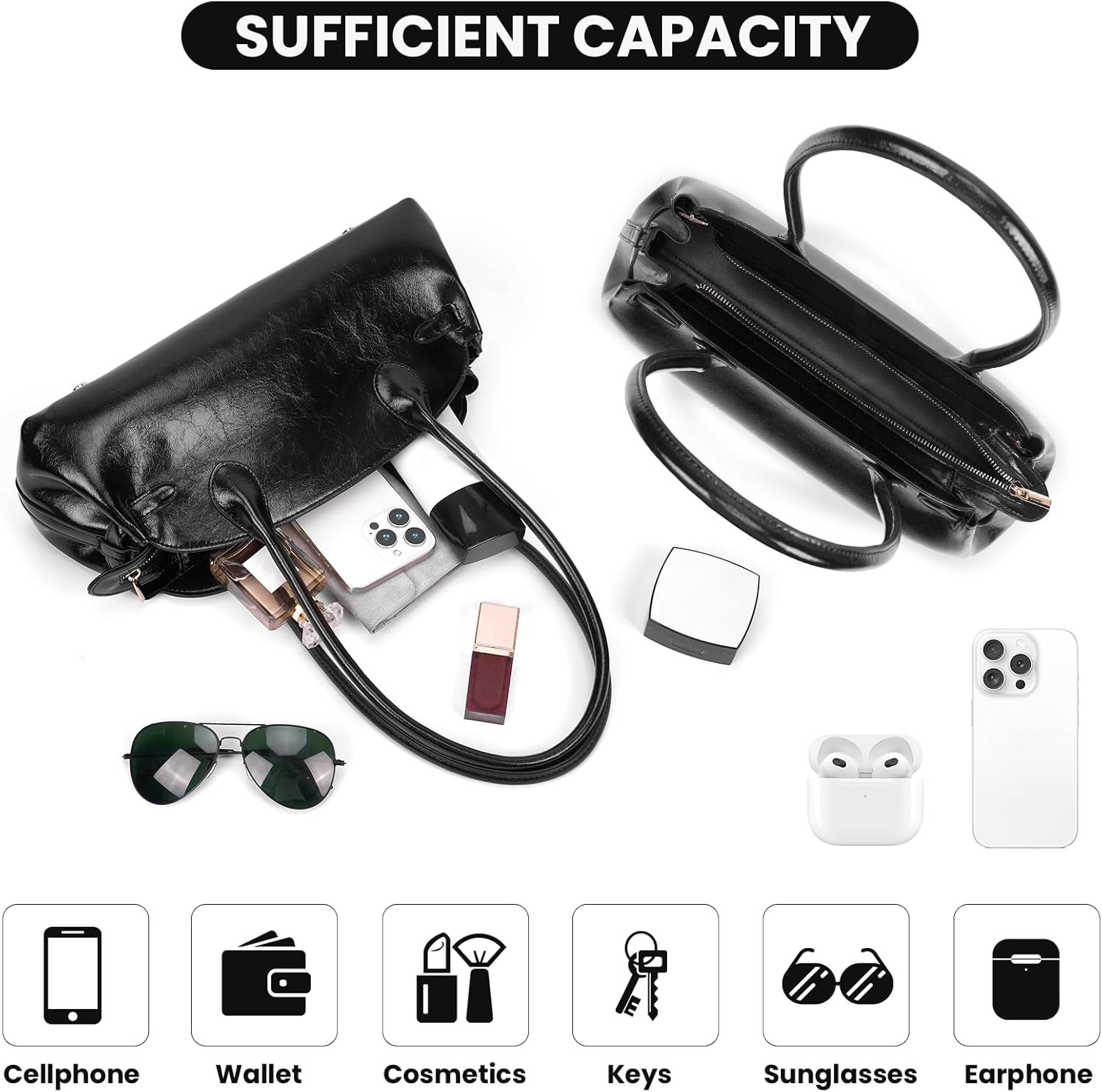 Luxury Shoulder Bag Glazed Leather Handbags for Women Top Handle Hobo Purse Designer Shoulder Handbag - Image 4