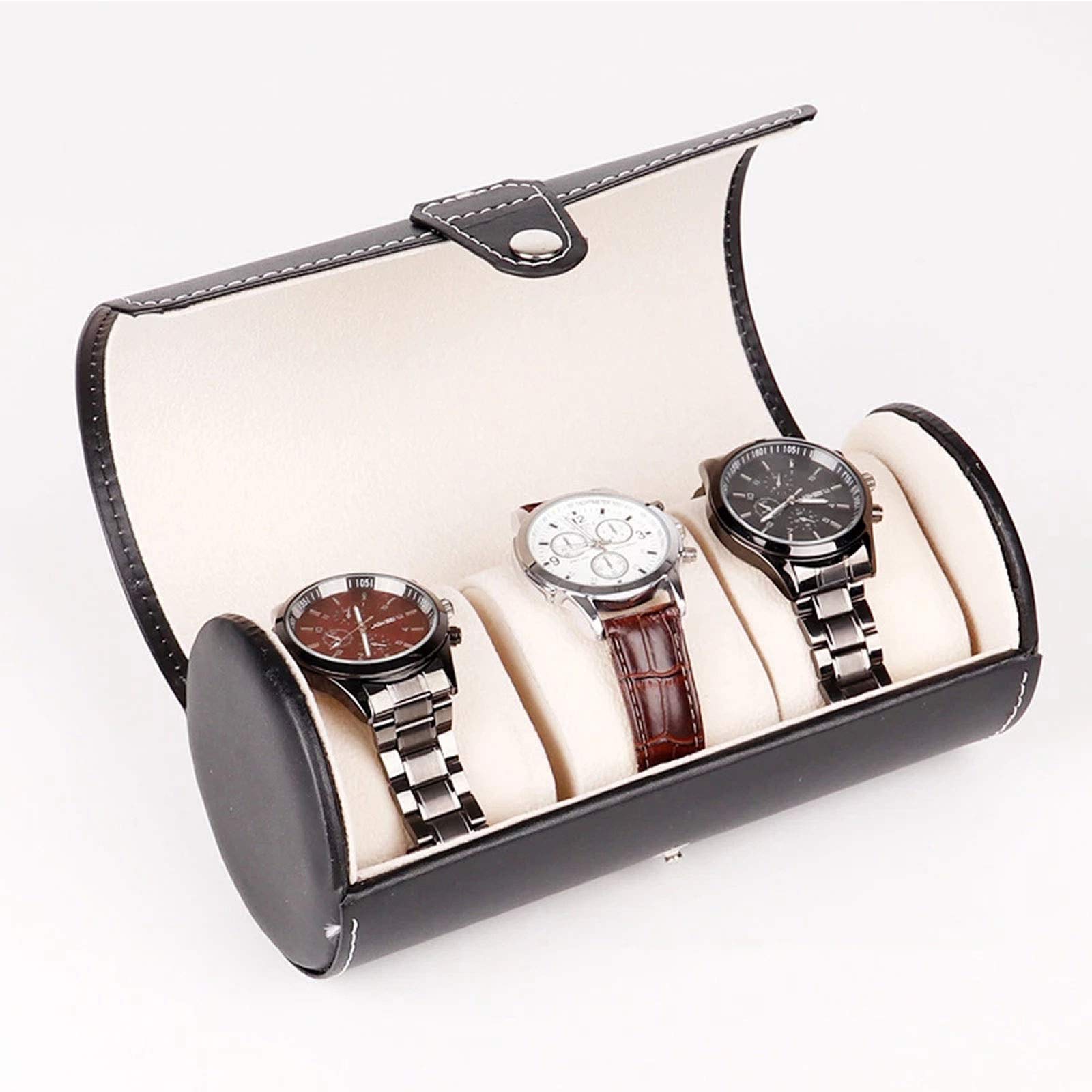 Uhrenbox für Herren, PU-Leder, Uhrenaufbewahrung, Uhrenrolle, Reise-Uhrenetui für 3 Uhren mit Samtabschnitten, um Kratzer oder Stöße zu verhindern, Uhren-Display-Organizer-Box (Farbe: Braun)