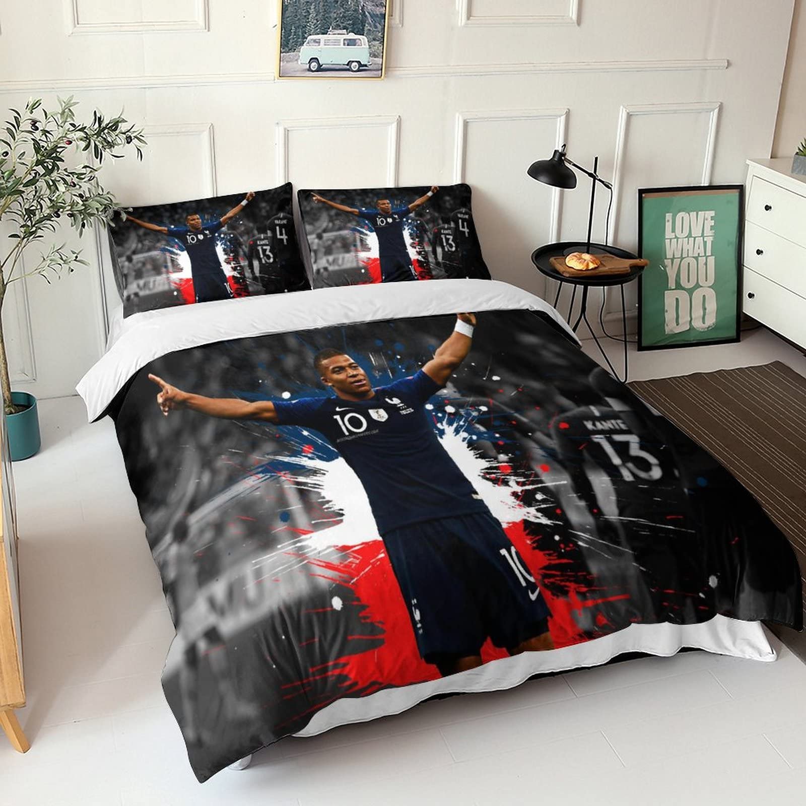 Ligue 1-kampioen Kylian Mbappé Beddengoed Set Polyester Dekbedovertrek 200 200cm Zacht En Ademend Dekbedovertrek12pcs Anti Allergische Kussensloop 50 75cm