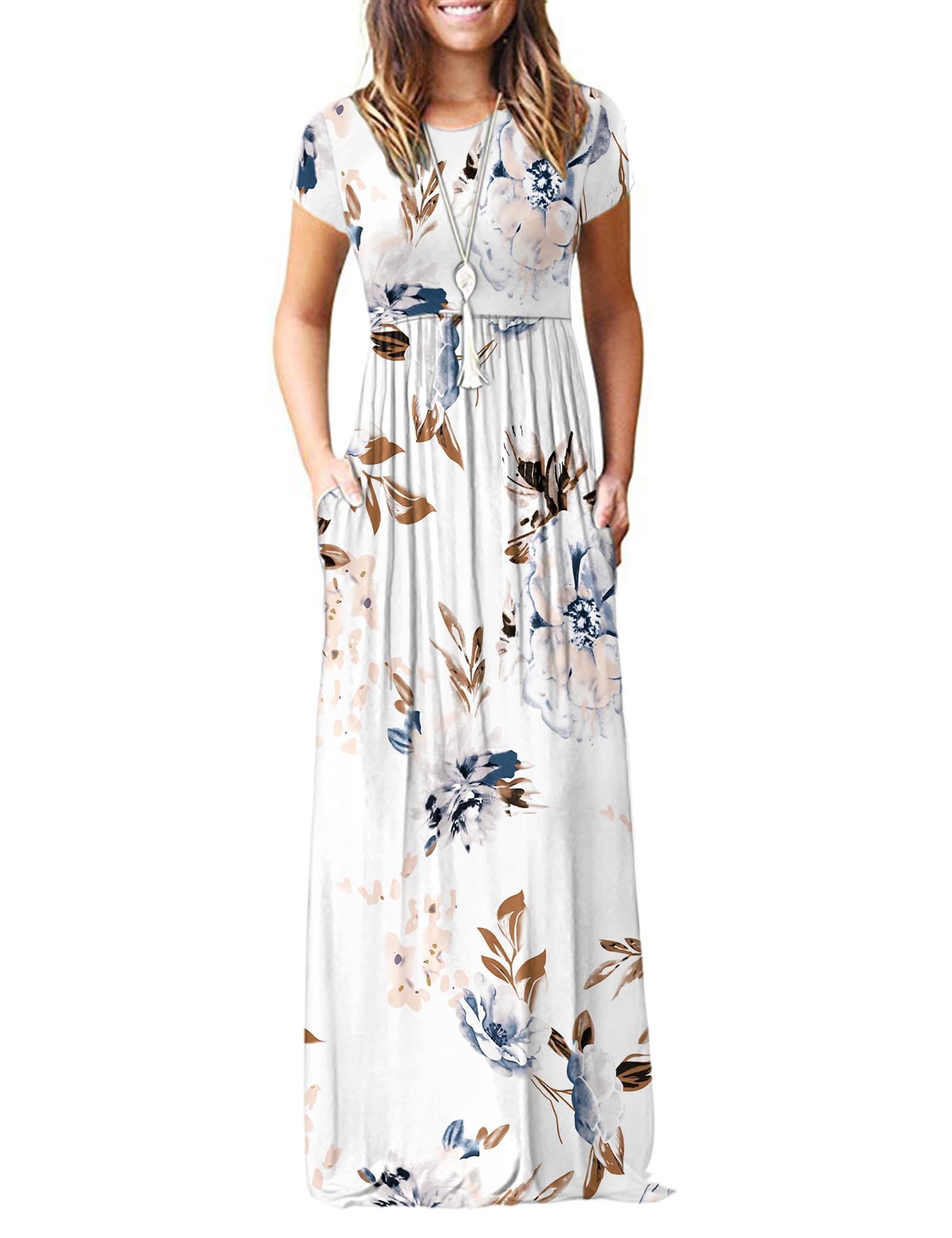 MISFAYWomen Short Sleeve Loose Plain Maxi Dresses Casual Long Dresses Pockets