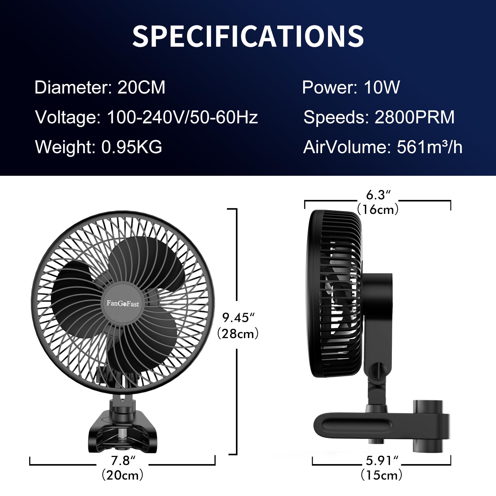 FanGoFast Ventilateur Clipable 10W, Ventilateur de Culture avec Clip, EC Moteurs Manuelle Oscillation, 10 Vitesses, Silencieux Oscillant pour Tente de Culture