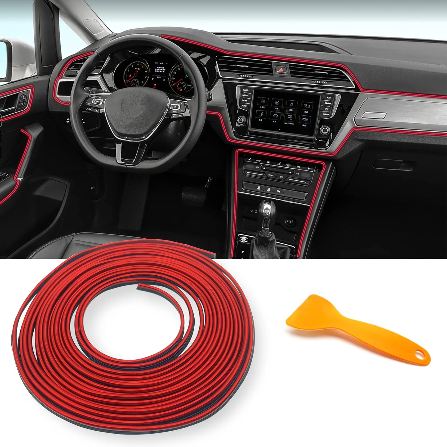 32FT Car Interior Trim Strip, Plated Insert Car Trim Stripe Tape, Universal Car Seam