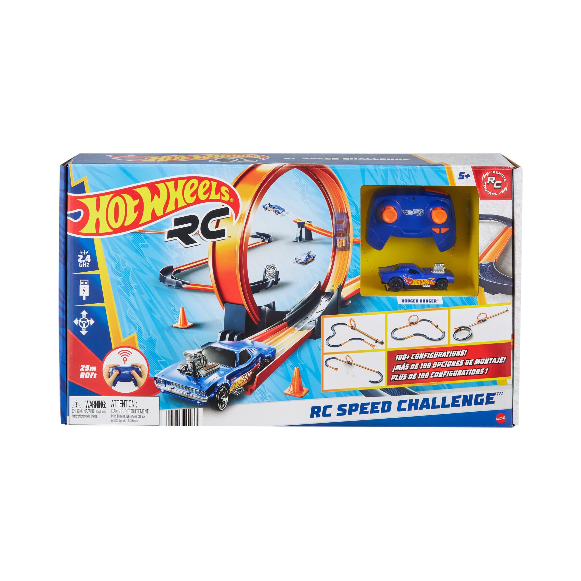 Hot Wheels RC Speed Challenge Track Set y Coche teledirigido | Set a escala 1:64 con más de 30 piezas de pista para crear múltiples configuraciones, HXX45