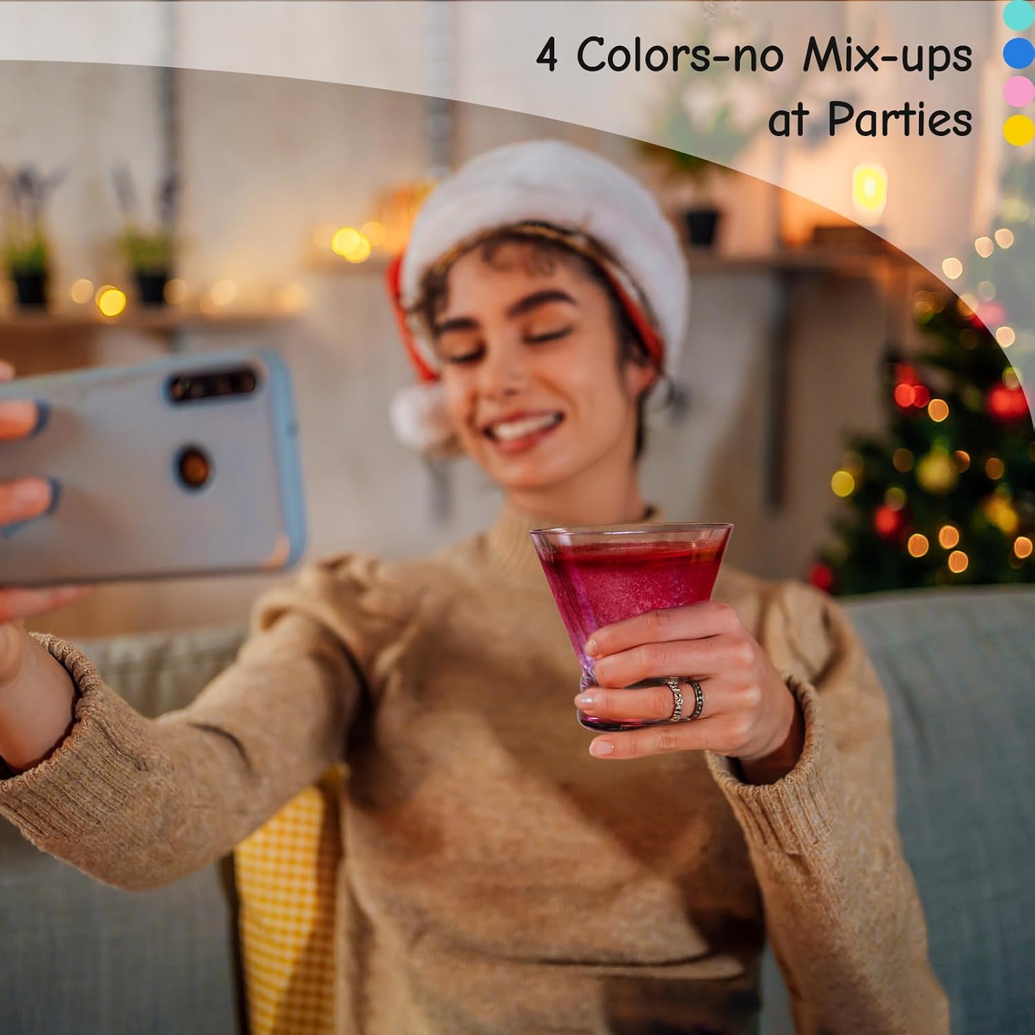 NUTRIUPS 8oz Colorful Stemless Martini Glasses Set of 4, Blue/Yellow/Pink/Green Cocktail Cups, Bar Glassware for Home Party, Wedding & Daily Use (Multi)