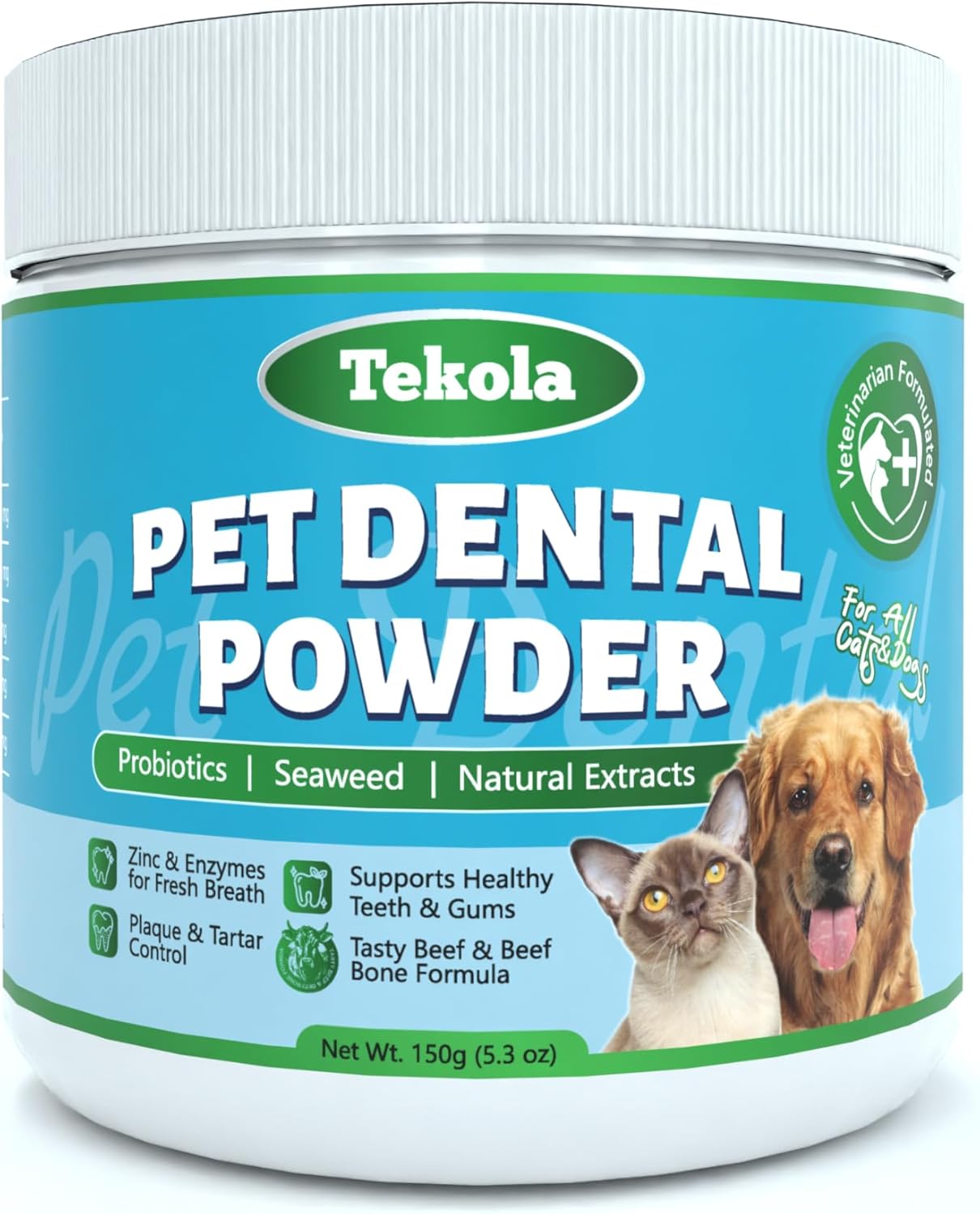 Dog Teeth Cleaning Powder - Beef & Bone Flavor, Enzyme-Based Plaque Remover, Tartar Control & Dental Care for Dogs, Fresh Breath, Easy to Use, Prevents Plaque Build-Up, Oral Hygiene, 60 Servings
