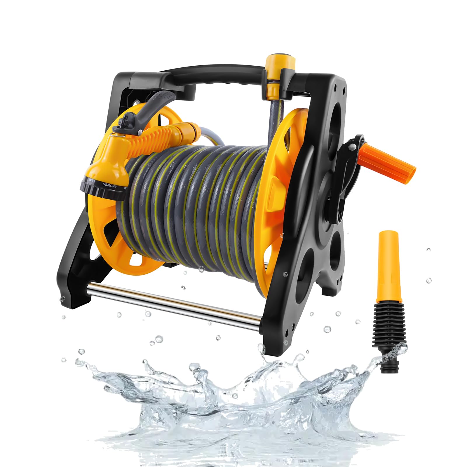 Lightweight Portable Hose Reel Cart with 30M Hose - 7 Spray Nozzle, Garden Watering System for Car Wash, Patio Cleaning