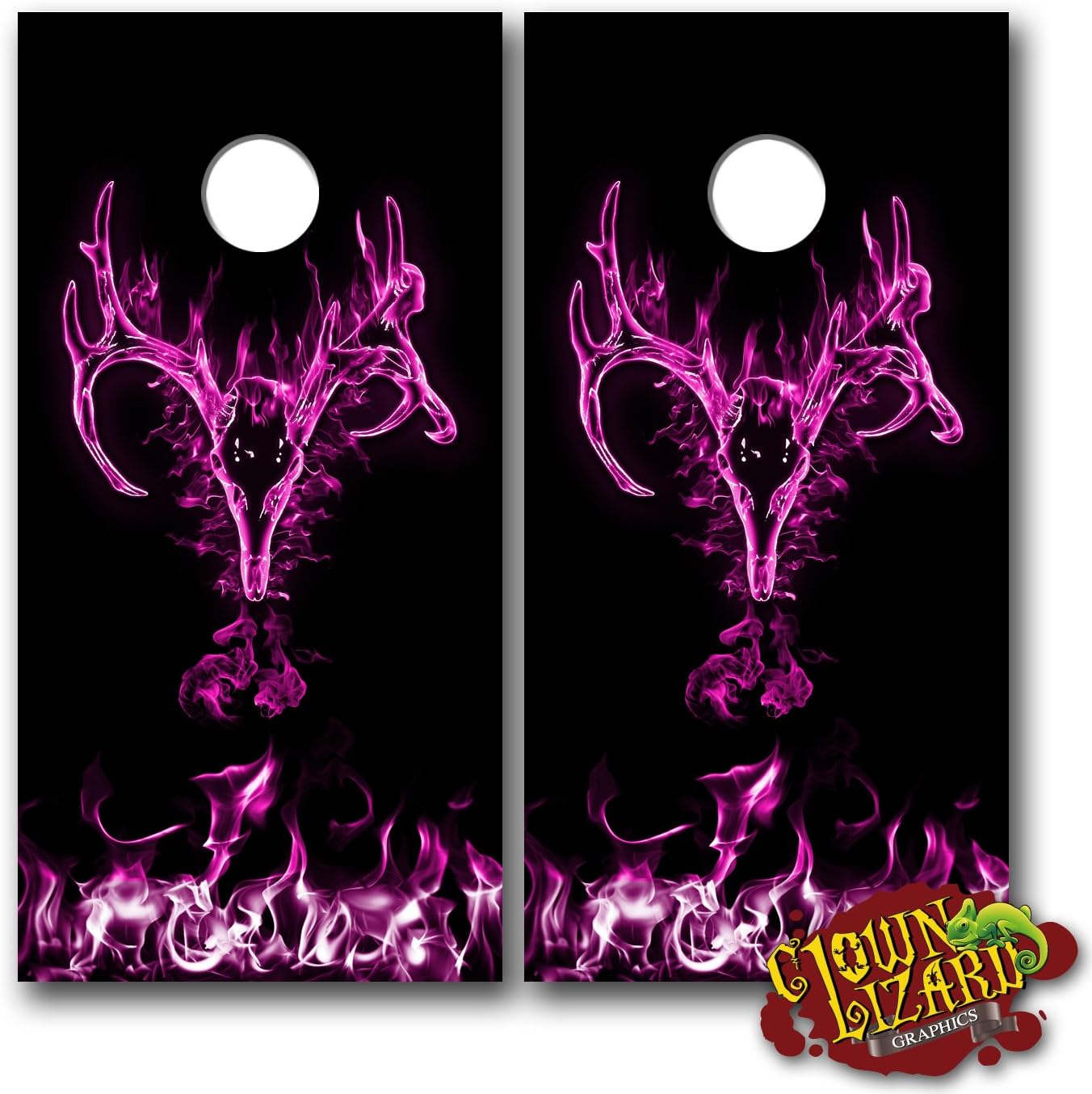 CL0047 Flaming Buck Skull Pink Cornhole Laminated Decal