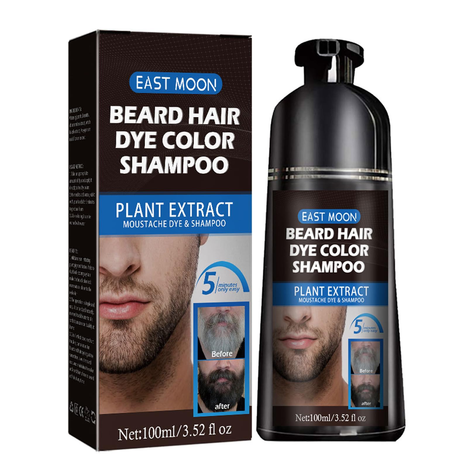 Tinte de barba para hombre negro en 5 minutos y tinte negro de larga duración para cobertura de canas, champú de tinte natural para barba 3 en 1, color de cabello más simple para barba y bigote para