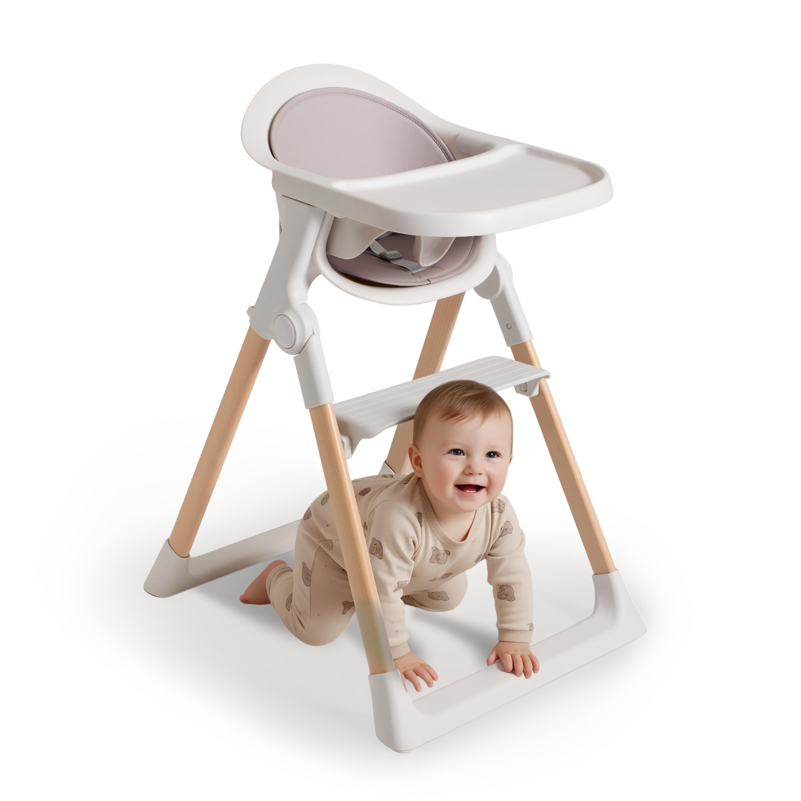 Chaise haute premium pour bébés et tout-petits (dès 6 mois) – Design pliable et réglable avec coussin vert sauge et harnais de sécurité