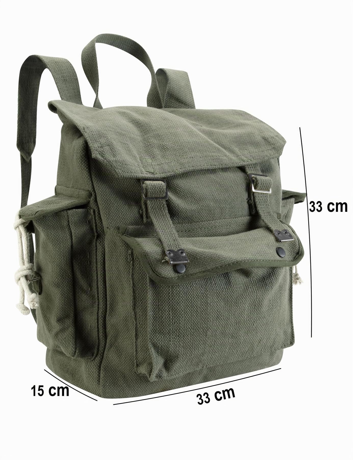 Zaino vintage in tela, 100% cotone, stile militare, con tasche laterali, per lavoro, viaggi, scuola